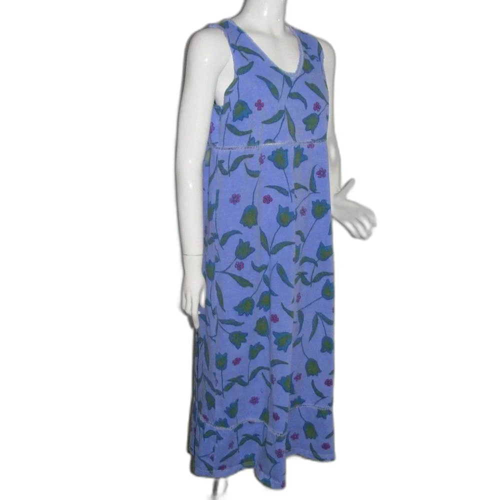 Vintage Fresh Produce Dress, L, Tulips, Blue, Midi, Pockets, Open Crochet Waist - Picture 3 of 13